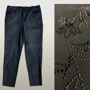 Style & Co Slim Fit Black Wash Jeans Sz 14 w/Stud Detail,Frayed Ankle,High Rise
